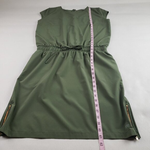 Albion Going Places Drawstring Dress Women Medium Green Cap Sleeve Pockets Nylon - Picture 12 of 12